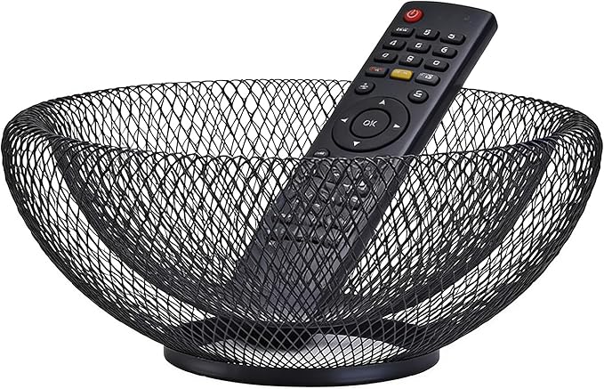 Modern Black Wire Mesh Decorative Bowl – Openwork Fruit Basket for Bread, Snacks, Storage Tray for Kitchen, Living room and home décor. (10”x4”)