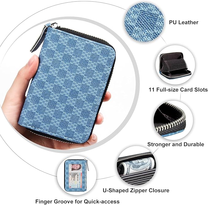 Credit Card Wallet, RFID Card Case Wallet, Zipper Card Cases Holder for Men Women, RFID Blocking, KeyChain Wallet, Compact Size Card Organizer Case for Women