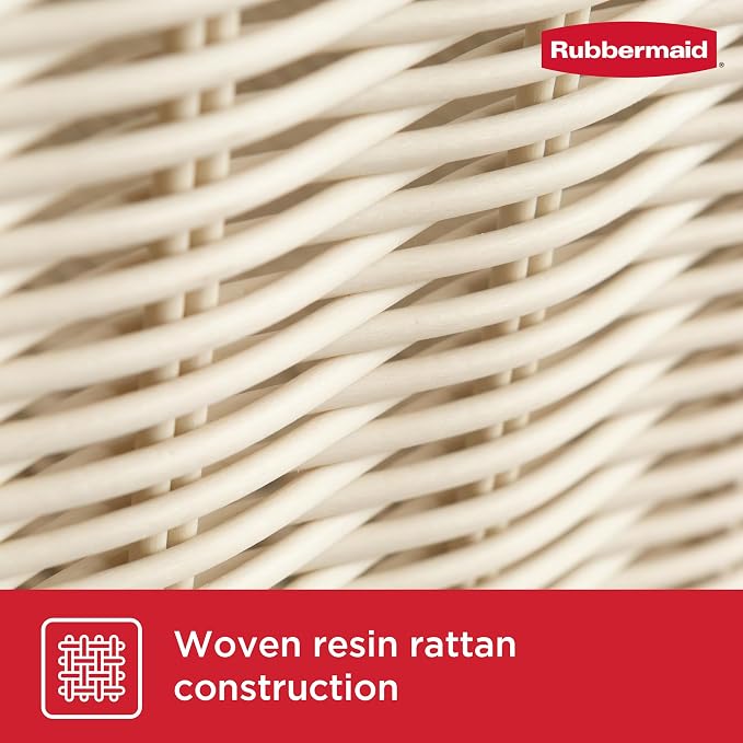 Rubbermaid Woven Storage Baskets - Set of 2 Stackable and Collapsible Bins with Handles, Small Resin Rattan Organizers for Shelves, Closet, Bathroom, Bedroom, 11.5” x 8”, Ivory