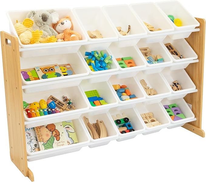 Humble Crew Toy Storage Organizer with 20 Removable Storage Bins for Kids Playroom, 4-Tier Toddler Toy Organization and Storage, Natural/White