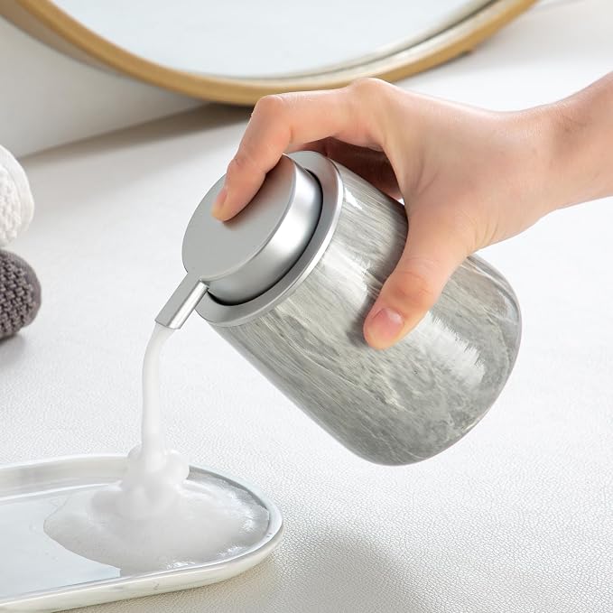 Enra Ceramic Foaming Soap Dispenser,12 oz Gray Hand Foam Soap Dispenser for Bathroom Kitchen with Easy-to-Press Pump(Gray Foam Type)
