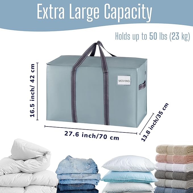 VENO 2 Pack Heavy Duty Moving Bags, Extra Large Storage Bags with Reinforced Handles & Strong Zippers, Foldable & Reusable Moving Box Alternative for Clothes & Dorm Storage