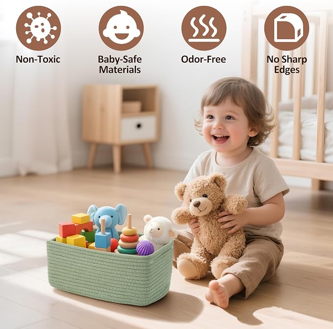 5-Pack Small Woven Rope Storage Baskets, 2 Sizes Organizer Bins | Fabric Cube Boxes and Rectangular Shallow Bins for Closet, Shelf, Bookshelf, Nursery, Changing Table, Bathroom, Toys & Home