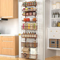 Moforoco Over The Door Pantry Organizer, Pantry Door Organizer Shelves, Kitchen Organizers and Storage, Hanging Basket Wall Spice Rack Seasoning Shelves, Laundry Room Bathroom accessories（Brown ）