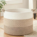 Artfeel 100L Large Cotton Rope Basket, Decorative Woven Blanket Storage for Living Room, Boho Toy Storage & Toy Box for Kids, Versatile Laundry Basket & Nursery Hamper for Blankets(BrownYellow)