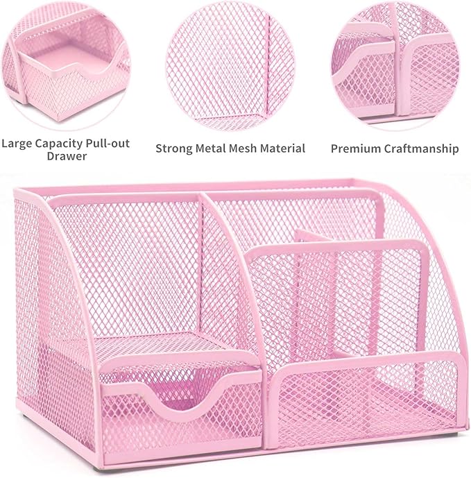 Pink Desk Organizers and Accessories,12pcs Office Desk Accessories Supplies,with Pen Holder, Tape Holder, Stapler, Scissors, Ruler, Staple Remover for Home & School, Office Supplies Gift for Women