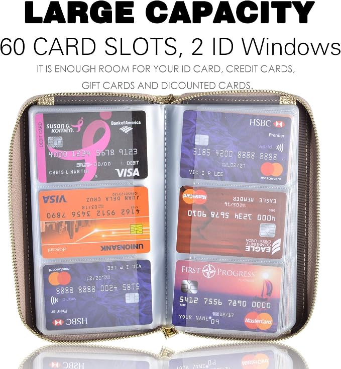 Easyoulife Credit Card Holder Wallet Womens Zipper Leather Case Purse RFID Blocking