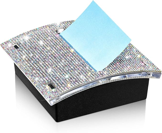 Eersida Rhinestone Self Stick Note Pad Holders 4 x 4 Inches AB Color Cute Note Holder Sticky Dispenser Bling Memo Stick Dispenser for Office Employee Coworkers Gifts Home Desk Supplies