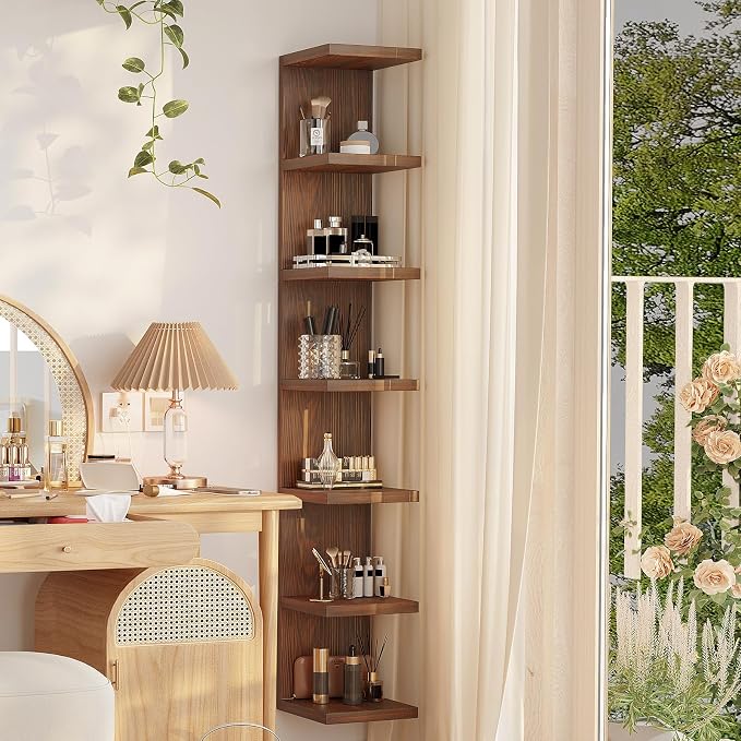 LitaEther Wood Wall Shelf Units,7 Tier Lack Floating Shelves,Rustic Bookshelf for Home, Bedroom, Living Room