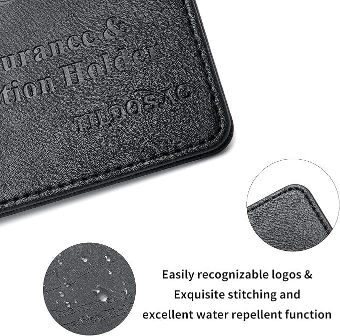 TILDOSAC Car Registration & Insurance Card Holder Leather Auto Glove Box Organizer Document Wallet with Magnetic Shut (Black, Small) | Leather, Auto Glove Box Organizer, Document Wallet, Magnetic Shut
