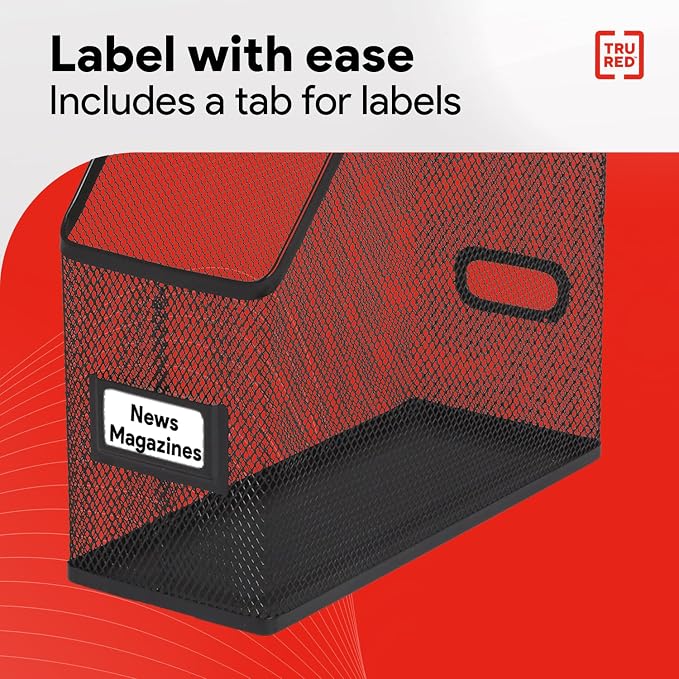 Staples TRU RED Metal Magazine File Organizer, Black - Top - Loading Desktop File Holder with Handle, Holds Up to 1000 Sheets