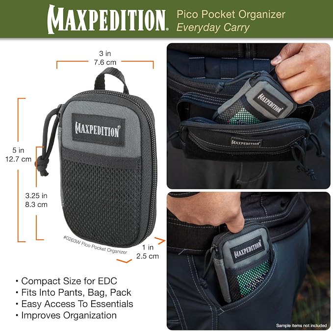 MAXPEDITION Pico Pocket Organizer, Ultra Compact EDC Gear Pouch, Tactical Utility Pouch for Everyday Carry, Tools, Gadgets, Outdoor First-Aid Kit, Survival