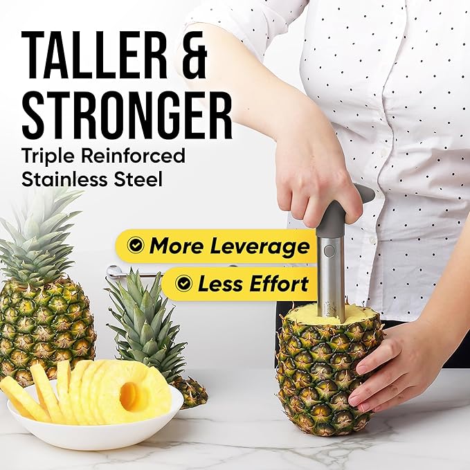 Zulay Kitchen Stainless Steel Pineapple Corer & Slicer – Heavy Duty Pineapple Cutter & Eye Removal Tool – Effortless Core Remover Tool with Sharp Reinforced Blade & Ergonomic Handle - Gray