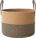 JMvicyroam 65L Extra Large Machine Washable Cotton Rope Blanket Basket | Collapsible laundry hamper, Reinforced handles, For blankets, pillows, toys and clothes, Living room and bedroom, Jute&Black
