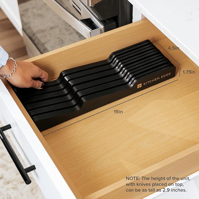 KitchenEdge In-Drawer Knife Block Holder, 11 Slots, Black | Fits most knife sizes, rubber feet, food-safe finish