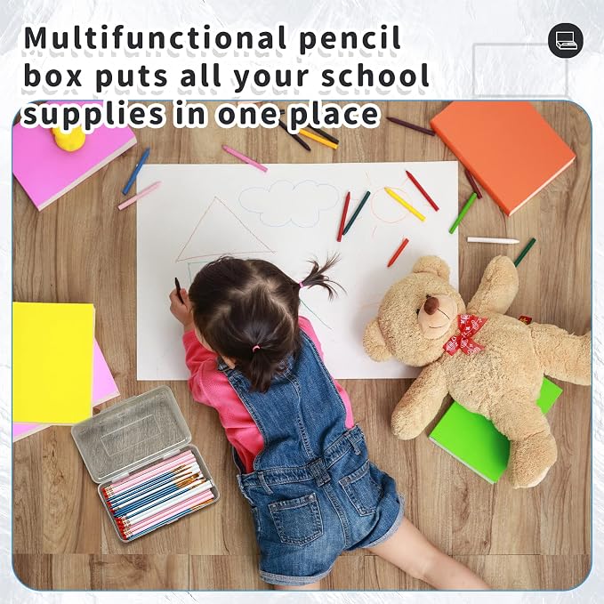 Blulu 6 Pack Large Plastic Pencil Case Box Clear Pencil Boxes Bulk Hard Crayon Box Storage with Snap Lids 8.1 x 4.7 x 2.2 Inch Painting Organizer Classroom Stationery School Supplies (Clear)