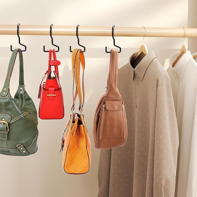Purse Hanger for Closet, 8 Pack Unique Twist Design Bag Hanger Purse Hooks, Purse Holder for Hanging Bags, Handbags, Belts, Backpack, Scarves, Wreath, Hat, Jeans, Pans and Pots