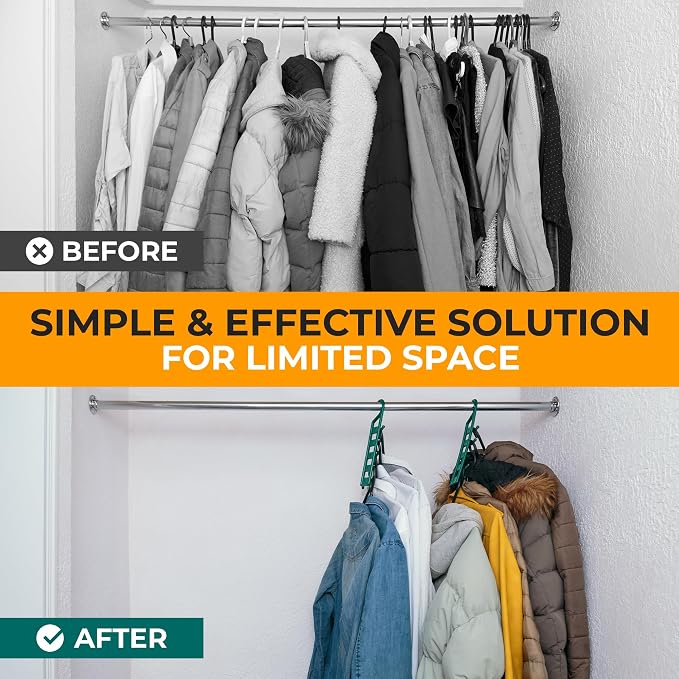 CraftyCrocodile Space Saving Hangers for Clothes - 6 in Pack, Heavy Duty Plastic, Multi Closet Space Savers for Shirts, Pants, Jeans, Sweaters - Hanger Organizer Space Saver