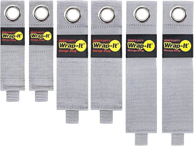 Heavy-Duty Wrap-It Storage Straps - (Assorted 6-Pack) Silver - Garage Organizer and Extension Cord Hanger and Electric Cord Organizers for Garage Gadgets