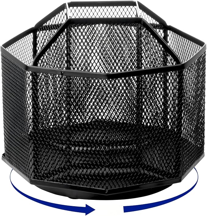 Comix 360° Rotating Pen Holder for Desk, 5 Compartments Office Desk Organizer, Black Mesh Metal Pencil Holder Cup for Office Home School