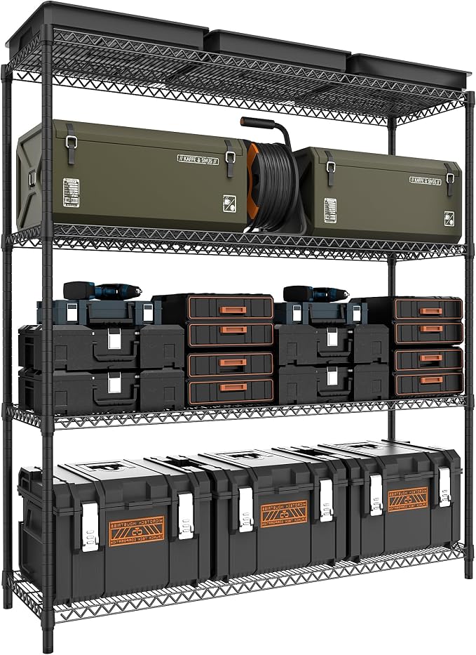M MZG 2800LBS 59" W 4 Tiers Storage Shelves Load, Metal Shelving Wire Metal Shelving Unit Shelves for Storage Adjustable Garage Shelving for Pantry Kitchen Garage Black 17.7" D x 59.1" W x 70.4" H