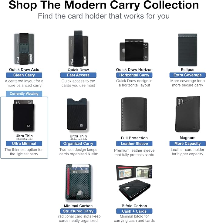 Modern Carry Ultra Thin Wallet for Men & Women, Single Pocket or 2 Slot Options, Slim Stretch Fabric Minimalist Front Pocket Card Holder