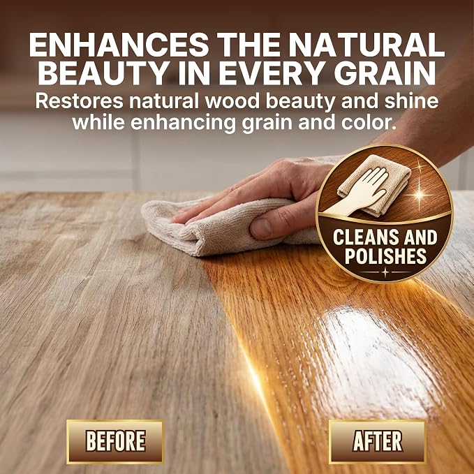 Natural Wood Polish & Conditioner with Orange Oil 16 fl oz - Beeswax Furniture Polish and Cleaner, Oil & Wax Blend for Furniture, Cabinets, Tables, Doors & Trim, Enhances Color & Grain, Wood Care
