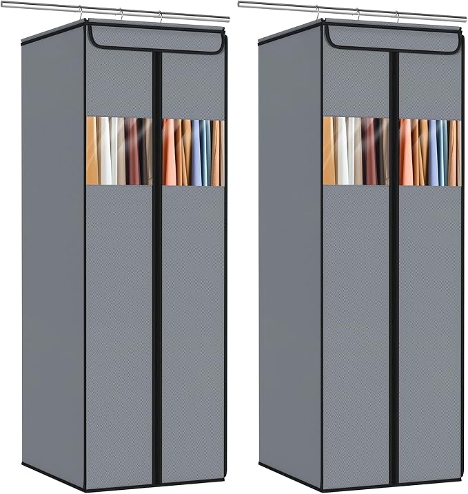 Zilink Garment Bags for Hanging Clothes 54" Hanging Garment Bags for Closet Storage with Clear Window Space Saving Hanging Storage Bags for Suits, Coats, Dresses, Grey, 2-Pack