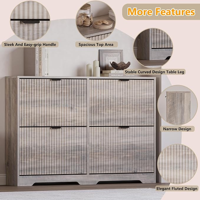 BORNOON Large Shoe Cabinet for Entryway, Shoe Rack Cabinet with 4 Flip Drawer and Adjustable Shelves for Small Apartment, Foyer