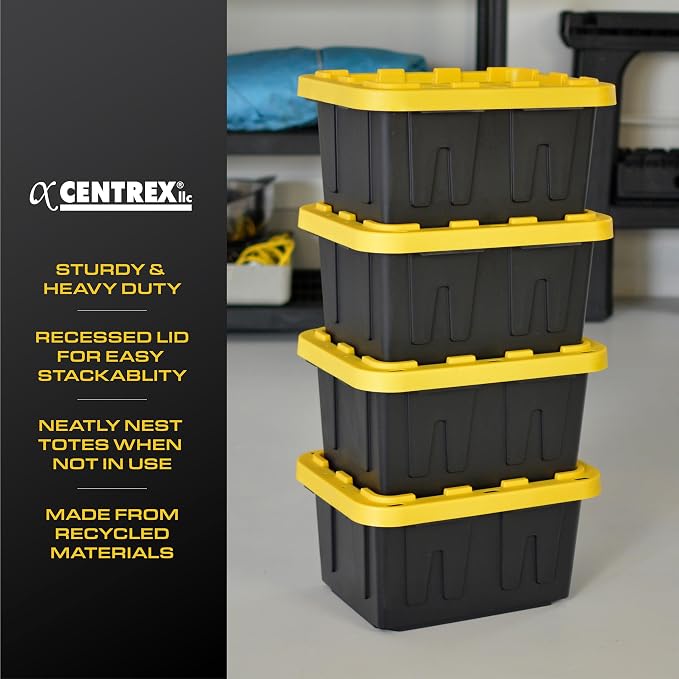 BLACK & YELLOW 5-Gallon Tough Storage Containers with Lids, Stackable, Extremely Durable, [4-Pack]