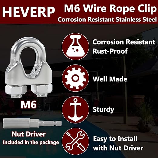 10Pcs M6 1/4 Inches Stainless Steel Wire Rope Clips Cable Clamp