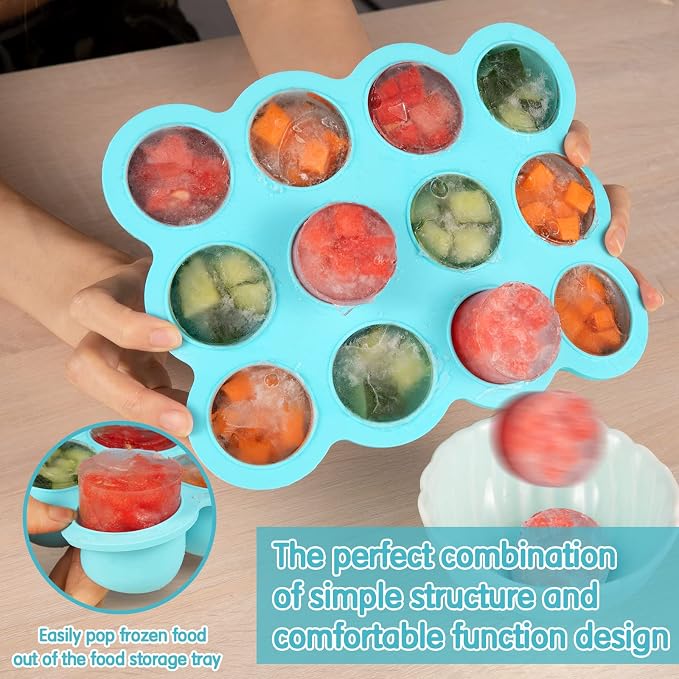 12x1.5oz Baby Food Freezer Tray with Clip Lid Light Green | Food Grade Silicone Storage Containers for Purees & Vegetables