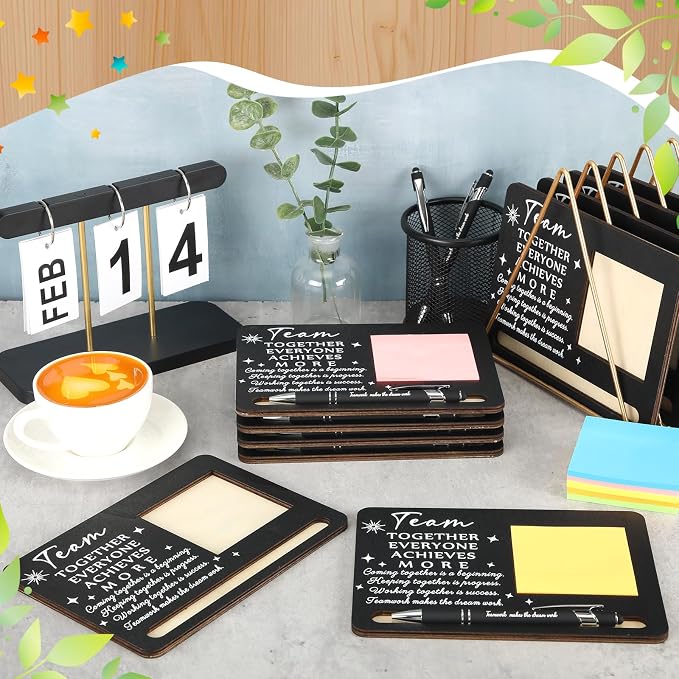 Kosiz 10 Set Back to School Teacher Gifts Bulk Team Together Wooden Sticky Note Holder with Notes and Ballpoint Pens Appreciation Thank You Gift for Teacher Back to School Party Supplies