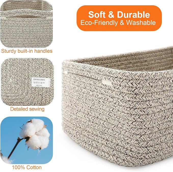 Small Storage Baskets for Organizing, Woven Storage Bins for Shelves, Gift Basket Empty, Cute Decorative Closet Organizer, Baby Rope Basket, Dog Toy Storage, 13.2x8.2x5.2”, 3Packs Mixed Brown