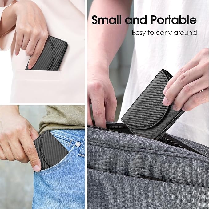 MaxGear Business Card Holder, PU Leather Business Card Case, Black Carbon | Pocket Name Card Holder Wallet for Purse, Portable Business Card Carrier with Magnetic Closure, Slim Stylish Men Women Gift