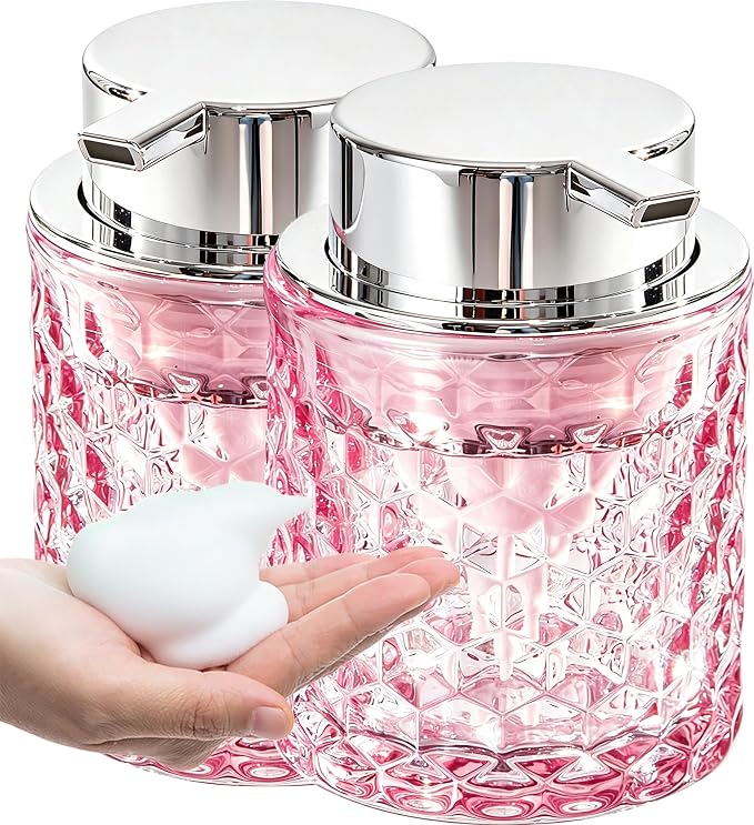 Malachi Foaming Hand Soap Dispenser, Refillable Clear Glass Foam Pump Bottle for Hand Soap, Dish Soap, Body Wash, Shampoo, Facial Cleanser & Baby Wash, Multi‑use for Bathroom, Kitchen & Commercial Use