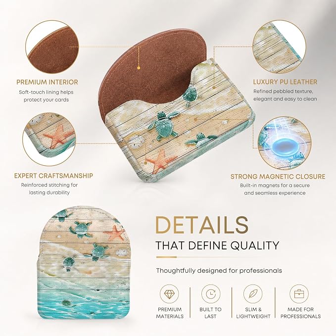 Business Card Holder，PU Leather Business Card Case Wallet Sea Turtle-2 | Pocket Travel Name Card Case for Men and Women Gift，Portable Magnetic Business Card Carrier for Purse