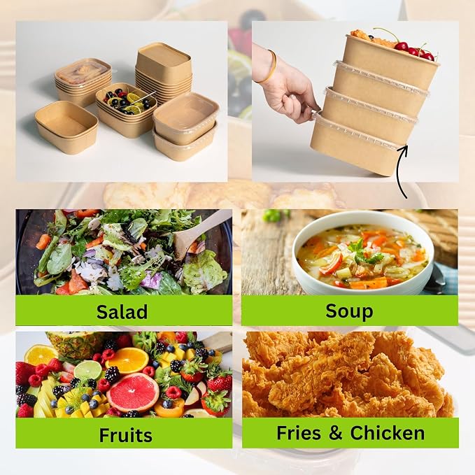 25oz Disposable Paper Bowls with Lids, 50 Sets Salad Bowls To Go for Lunch Microwave Safe, Paper Meal Prep Containers Disposable Takeout, Serving Bowls Leakproof for Hot Cold Food