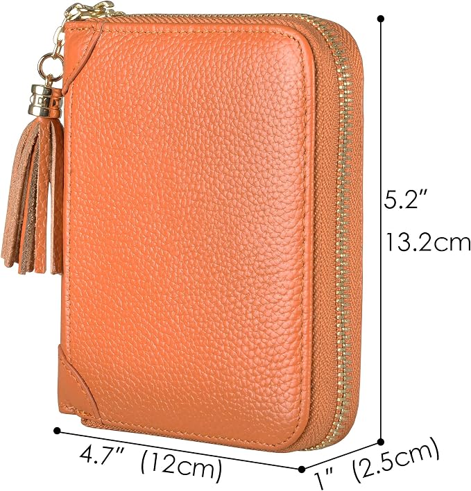 Easyoulife Womens Credit Card Holder Wallet Zip Leather Card Case RFID Blocking (Brown)