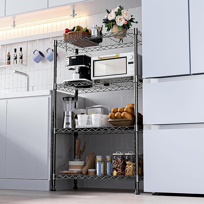 Xcity Storage Shelves, 4 Tier Heavy Duty Metal Shelving Unit, 1600 LBS Adjustable Steel Wire Shelf for Commercial, Pantry, Kitchen, Garage, 14" D x 36" W x 54" H, Black