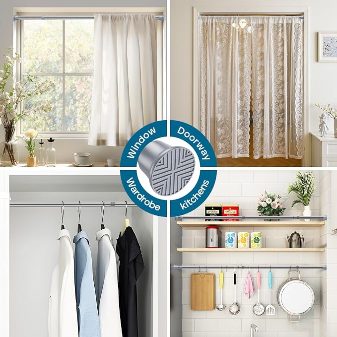 AIZESI Silver Spring Tension Curtain Rod, 31-77in, Adjustable, No-Drill | Adjustable No Dril