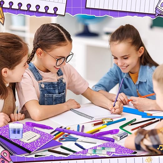 Gilprop 39 Pcs Back to School Supplies Essentials Bundle Include Pencils Scissors Ruler Eraser Crayon Sharpener Notebook Pencil Case Folder Notebook(Purple)