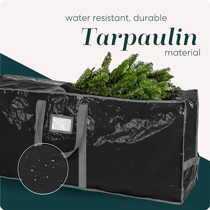 Christmas Tree Storage Bag - Stores 9 Foot Artificial Xmas Holiday Tree, Durable Waterproof Material, Zippered Bag, Carry Handles - Protects Against Dust, Insects and Moisture (Black)