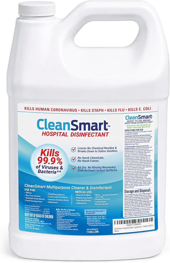 CleanSmart Hospital Disinfectant, Kills 99.9% of Viruses and Bacteria, Hypochlorous Acid Technology, EPA Registered, 1 Gallon (HOCL)