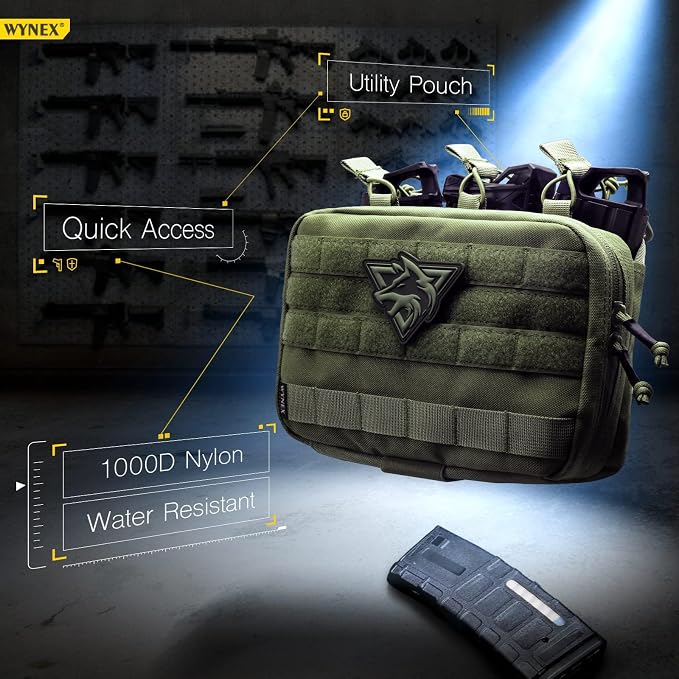 WYNEX Tactical Mag Admin Pouch, Molle Triple Magazine Pouches | Utility Tool Pouch Medical EMT Organizer with Triple Stacker Magazines Holder for M4 M16, Molle Compatible, Patch Included