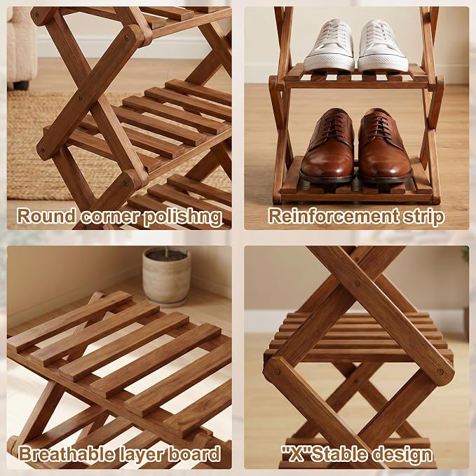 Shoe Racks, Foldable Shoes Organizer Free Standing Shelf for Entryway, Closet, Bedroom, Hallway, | Natural | Functional | Multifunctional Shoe Rack (Eight Layers of Brown)