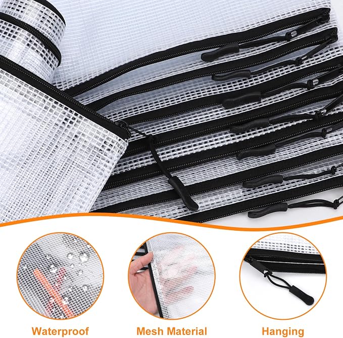 20pcs Mesh Zipper Pouch Bags A4 Mesh Bags for Classroom Organization, Waterproof Document Zipper Pouches for Cosmetics, Travel Storage File Bags for Office Supplie (Black-A3-20PCS)