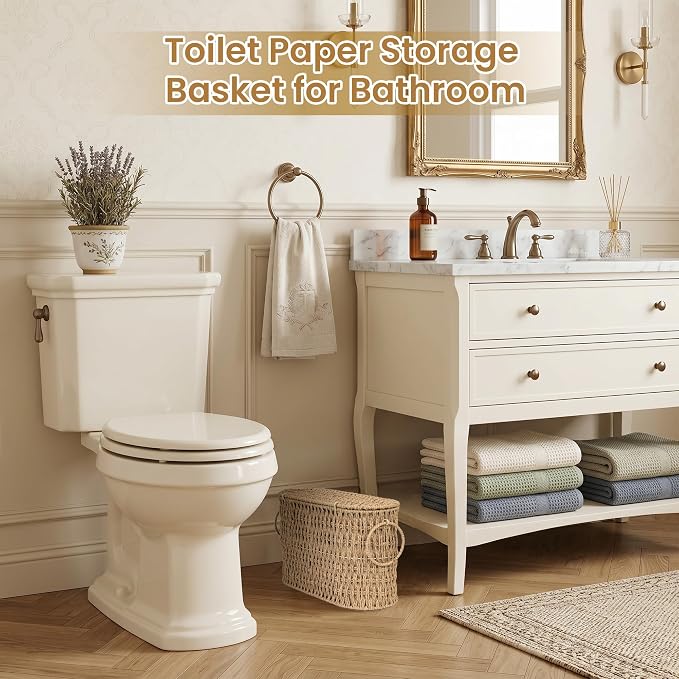 efluky Toilet Paper Storage Basket, Paper Rope Slim Toilet Paper Holder with Lid- Holds Up to 9 Mega Rolls, Home Bathroom Decor Organizer