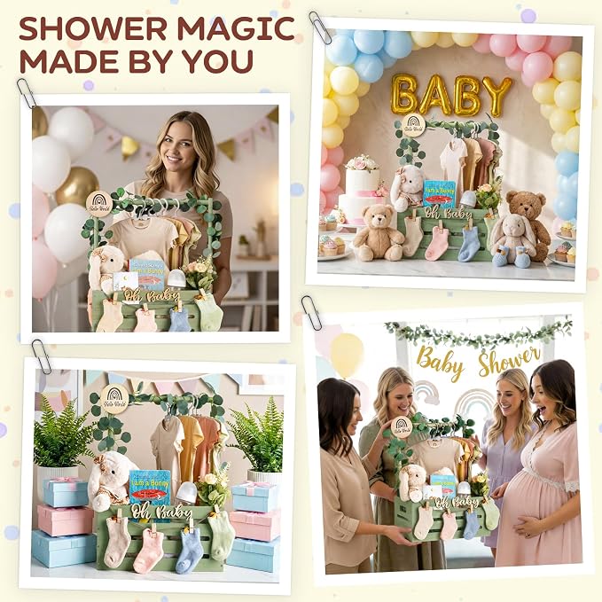 Wooden Baby Shower Crate Closet - Personalized Baby Gift Baskets with Hangers, Large Sage Green Newborn Shower Crate Box for New Mom Boys Girls