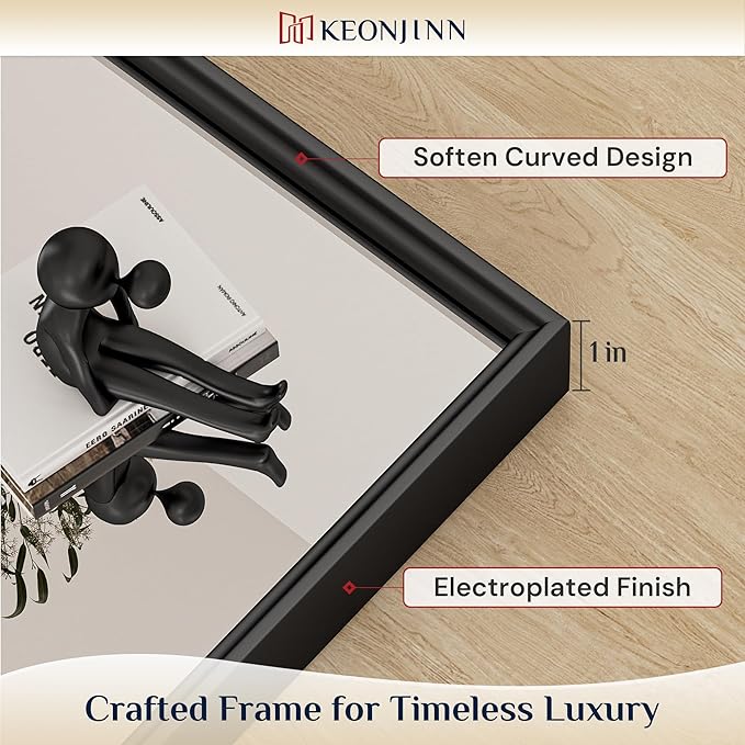 Keonjinn Black Bathroom Mirror 22 x 30 Inch, Stainless Steel Metal Framed Wall Mirror for Over Sink, Anti-Rust, Tempered Glass, Upgrade Installation, Rectangluar Square Corner, Matte Black
